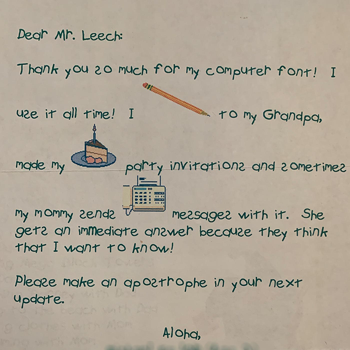 Very nice thank you note about Zachary Font