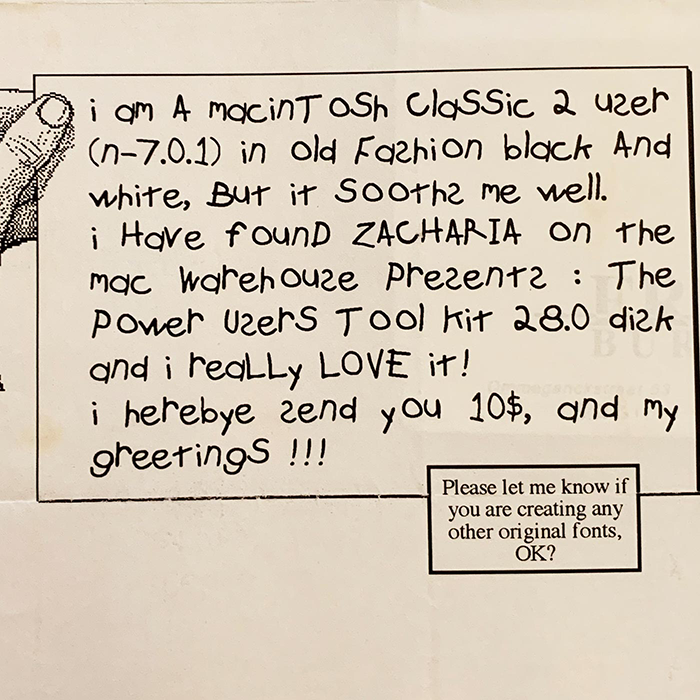 Thank you note about Zachary Font